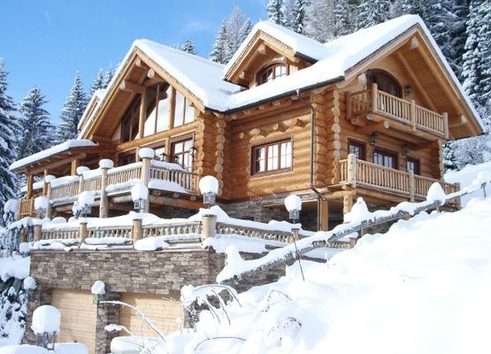The Chalet is perched high in the Austrian alps in a forested area next to  lift station.